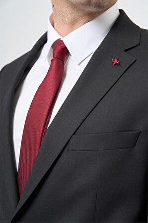 Siyah Düz Bez Ayağı Mono Yaka Tam Astar Çift Yırtmaç 2 Düğme 6 Drop Comfort Fit Classic Takım Elbise 1001245167