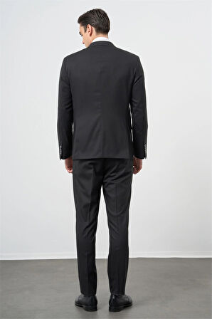 Siyah Düz Bez Ayağı Mono Yaka Tam Astar Çift Yırtmaç 2 Düğme 6 Drop Comfort Fit Classic Takım Elbise 1001245167