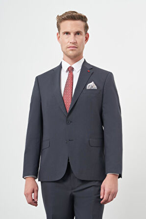 Lacivert Kendinden Desenli Bez Ayağı Mono Yaka Tam Astar Çift Yırtmaç 2 Düğme 4 Drop Comfort Fit Classic Takım Elbise 1001245168