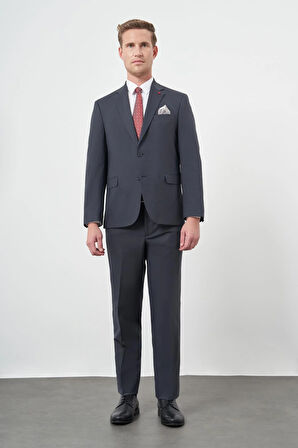 Lacivert Kendinden Desenli Bez Ayağı Mono Yaka Tam Astar Çift Yırtmaç 2 Düğme 4 Drop Comfort Fit Classic Takım Elbise 1001245168