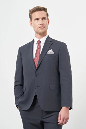 Lacivert Kendinden Desenli Bez Ayağı Mono Yaka Tam Astar Çift Yırtmaç 2 Düğme 4 Drop Comfort Fit Classic Takım Elbise 1001245168