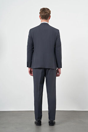 Lacivert Kendinden Desenli Bez Ayağı Mono Yaka Tam Astar Çift Yırtmaç 2 Düğme 4 Drop Comfort Fit Classic Takım Elbise 1001245168