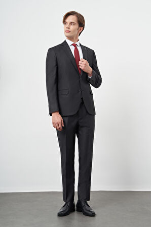 Siyah Düz Gabardin Mono Yaka Tam Astar Çift Yırtmaç 2 Düğme 6 Drop Comfort Fit Classic Takım Elbise 1001245171