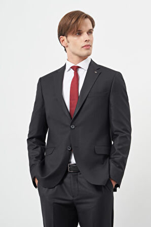Siyah Düz Gabardin Mono Yaka Tam Astar Çift Yırtmaç 2 Düğme 6 Drop Comfort Fit Classic Takım Elbise 1001245171