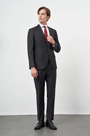 Siyah Düz Gabardin Mono Yaka Tam Astar Çift Yırtmaç 2 Düğme 6 Drop Comfort Fit Classic Takım Elbise 1001245171