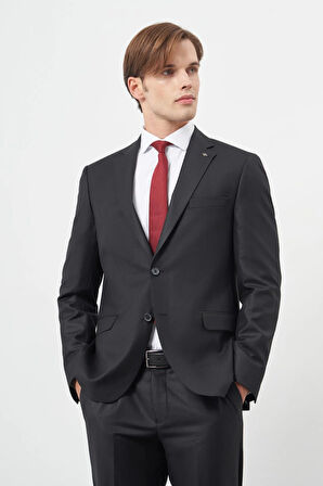 Siyah Düz Gabardin Mono Yaka Tam Astar Çift Yırtmaç 2 Düğme 6 Drop Comfort Fit Classic Takım Elbise 1001245171
