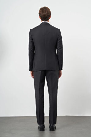 Siyah Düz Gabardin Mono Yaka Tam Astar Çift Yırtmaç 2 Düğme 6 Drop Comfort Fit Classic Takım Elbise 1001245171