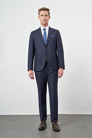 Lacivert Düz Gabardin Mono Yaka Tam Astar Çift Yırtmaç 2 Düğme 6 Drop Comfort Fit Classic Takım Elbise 1001245171