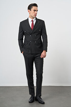Siyah Bez Ayağı Kılıç Yaka Tam Astar Esnek 6 Drop Slim Fit Classic Takım Elbise 1001245173