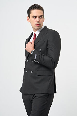 Siyah Bez Ayağı Kılıç Yaka Tam Astar Esnek 6 Drop Slim Fit Classic Takım Elbise 1001245173