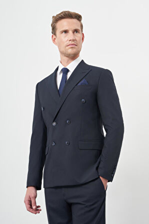 Koyu Lacivert Bez Ayağı Kılıç Yaka Tam Astar Esnek 6 Drop Slim Fit Classic Takım Elbise 1001245173