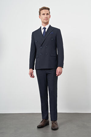 Koyu Lacivert Bez Ayağı Kılıç Yaka Tam Astar Esnek 6 Drop Slim Fit Classic Takım Elbise 1001245173