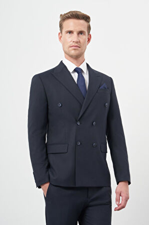 Koyu Lacivert Bez Ayağı Kılıç Yaka Tam Astar Esnek 6 Drop Slim Fit Classic Takım Elbise 1001245173