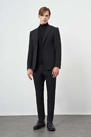 Siyah Desenli Örme Mono Yaka Yarım Astar Esnek 6 Drop Slim Fit Classic Takım Elbise 1001245174