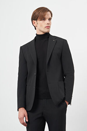 Siyah Desenli Örme Mono Yaka Yarım Astar Esnek 6 Drop Slim Fit Classic Takım Elbise 1001245174