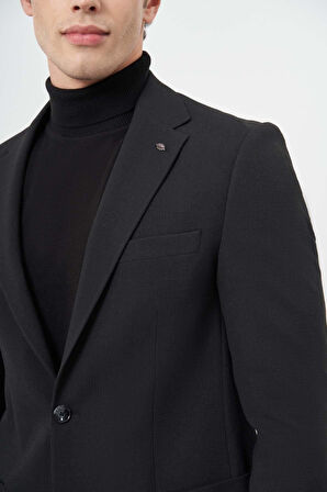 Siyah Desenli Örme Mono Yaka Yarım Astar Esnek 6 Drop Slim Fit Classic Takım Elbise 1001245174