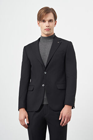 Siyah Armürlü Mono Yaka Tam Astar Esnek 6 Drop Slim Fit Classic Takım Elbise 1001245175