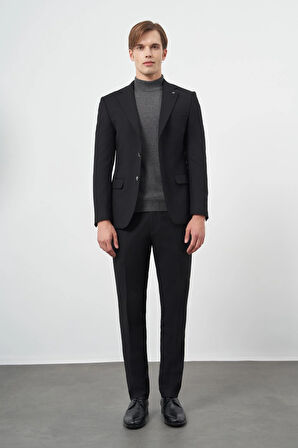 Siyah Armürlü Mono Yaka Tam Astar Esnek 6 Drop Slim Fit Classic Takım Elbise 1001245175