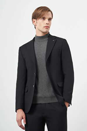 Siyah Armürlü Mono Yaka Tam Astar Esnek 6 Drop Slim Fit Classic Takım Elbise 1001245175