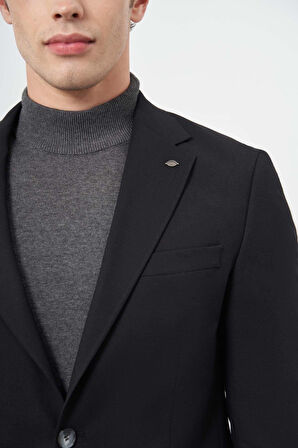 Siyah Armürlü Mono Yaka Tam Astar Esnek 6 Drop Slim Fit Classic Takım Elbise 1001245175