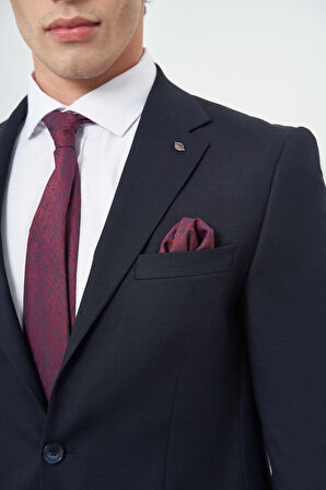 Koyu Lacivert Armürlü Mono Yaka Tam Astar Esnek 6 Drop Slim Fit Classic Takım Elbise 1001245175