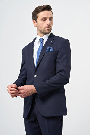 Lacivert Armürlü Mono Yaka Tam Astar Esnek 6 Drop Slim Fit Classic Takım Elbise 1001245175