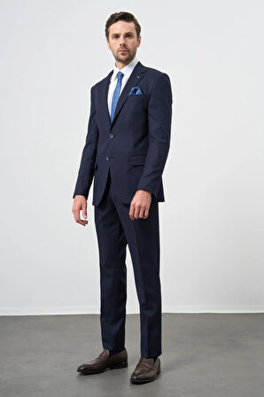 Lacivert Armürlü Mono Yaka Tam Astar Esnek 6 Drop Slim Fit Classic Takım Elbise 1001245175