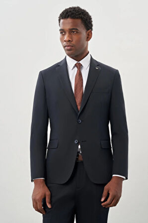 Koyu Lacivert Düz Bez Ayağı Mono Yaka 2 Düğme Esnek 6 Drop Slim Fit Classic Takım Elbise 1001245178_200