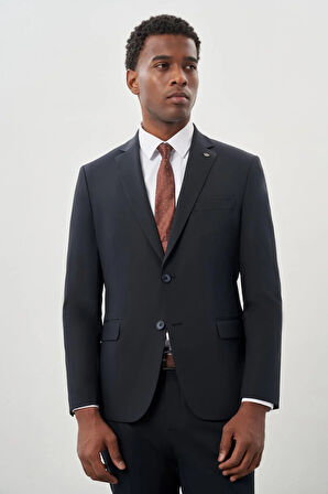 Koyu Lacivert Düz Bez Ayağı Mono Yaka 2 Düğme Esnek 6 Drop Slim Fit Classic Takım Elbise 1001245178_200