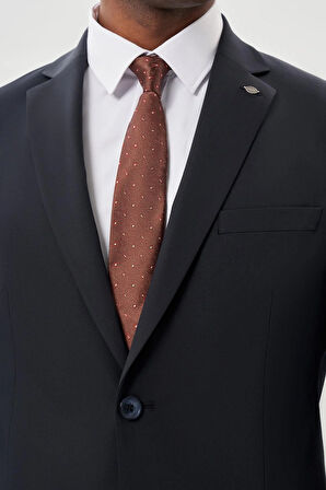 Koyu Lacivert Düz Bez Ayağı Mono Yaka 2 Düğme Esnek 6 Drop Slim Fit Classic Takım Elbise 1001245178_200