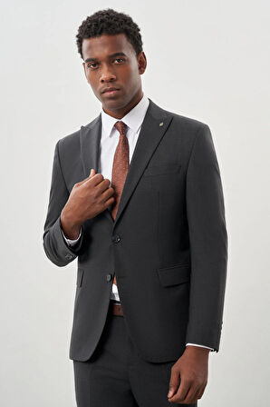 Koyu Antrasit Düz Bez Ayağı Kılıç Yaka 2 Düğme Yünlü 6 Drop Slim Fit Classic Takım Elbise 1001245179_070