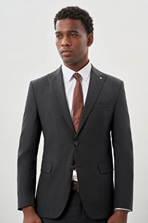 Koyu Antrasit Düz Bez Ayağı Kılıç Yaka 2 Düğme Yünlü 6 Drop Slim Fit Classic Takım Elbise 1001245179_070