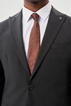 Koyu Antrasit Düz Bez Ayağı Kılıç Yaka 2 Düğme Yünlü 6 Drop Slim Fit Classic Takım Elbise 1001245179_070