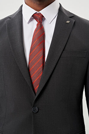 Koyu Antrasit Düz Bez Ayağı Mono Yaka 2 Düğme Yünlü 6 Drop Comfort Fit Classic Takım Elbise 1001245180_070