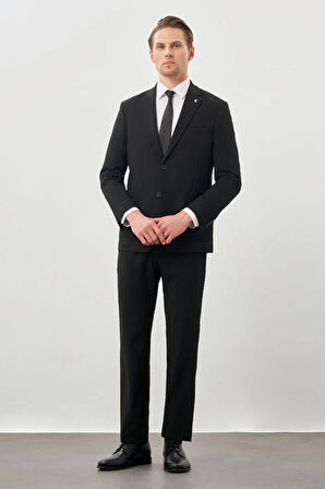 Siyah Desenli Gofreli Mono Yaka Malzemesiz Beli Lastikli Esnek 6 Drop Slim Fit Casual Takım Elbise 1001245270