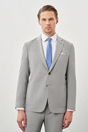 Gri Desenli Gofreli Mono Yaka Malzemesiz Beli Lastikli Esnek 6 Drop Slim Fit Casual Takım Elbise 1001245270