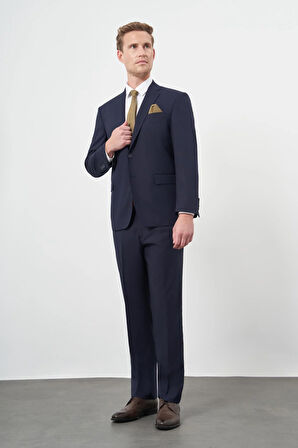 Lacivert Bez Ayağı Kılıç Yaka Tam Astar Esnek 6 Drop Slim Fit Takım Elbise 1001245309