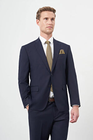 Lacivert Bez Ayağı Kılıç Yaka Tam Astar Esnek 6 Drop Slim Fit Takım Elbise 1001245309