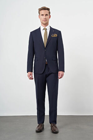 Lacivert Bez Ayağı Kılıç Yaka Tam Astar Esnek 6 Drop Slim Fit Takım Elbise 1001245310