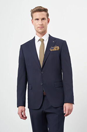 Lacivert Bez Ayağı Kılıç Yaka Tam Astar Esnek 6 Drop Slim Fit Takım Elbise 1001245310