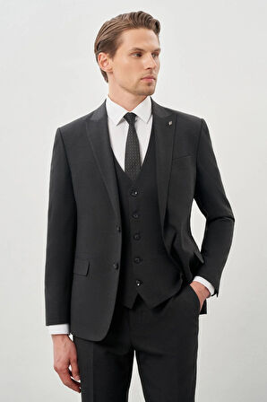 Koyu Antrasit Bez Ayağı Mono Yaka Tam Astar Esnek 6 Drop Comfort Fit Takım Elbise 1001245900