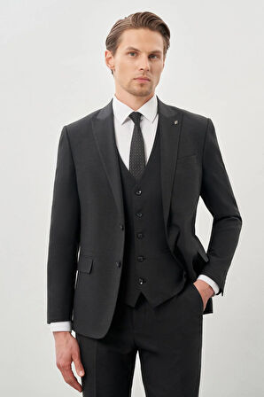 Koyu Antrasit Bez Ayağı Mono Yaka Tam Astar Esnek 6 Drop Comfort Fit Takım Elbise 1001245900