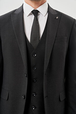 Koyu Antrasit Bez Ayağı Mono Yaka Tam Astar Esnek 6 Drop Comfort Fit Takım Elbise 1001245900