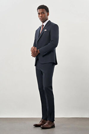 Koyu Lacivert Bez Ayağı Mono Yaka Tam Astar Esnek 6 Drop Comfort Fit Takım Elbise 1001245900