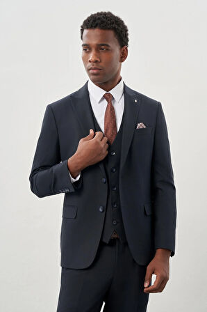 Koyu Lacivert Bez Ayağı Mono Yaka Tam Astar Esnek 6 Drop Comfort Fit Takım Elbise 1001245900