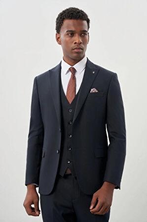 Koyu Lacivert Bez Ayağı Mono Yaka Tam Astar Esnek 6 Drop Comfort Fit Takım Elbise 1001245900