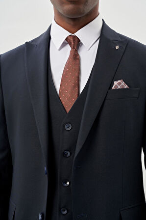 Koyu Lacivert Bez Ayağı Mono Yaka Tam Astar Esnek 6 Drop Comfort Fit Takım Elbise 1001245900