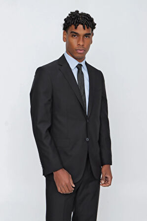 Siyah Düz Gabardin Mono Yaka 2 Düğme 6 Drop Comfort Fit Basic Takım Elbise 1001250009_001