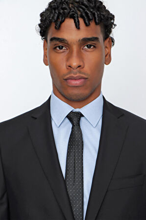 Siyah Düz Gabardin Mono Yaka 2 Düğme 6 Drop Comfort Fit Basic Takım Elbise 1001250009_001