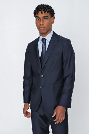 Lacivert Düz Gabardin Mono Yaka 2 Düğme 6 Drop Comfort Fit Basic Takım Elbise 1001250009_206